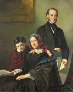 Mevrouw A.j. Schmidt-keiser, Weduwe Van De Schilder Willem Hendrik Schmidt (1809-49), De Leermeester Van Jacob Spoel, Met Haar Broer J.n. Keiser En Haar Tienjarig Zoontje, Jacob Spoel, 1858 — Jacob Spoel