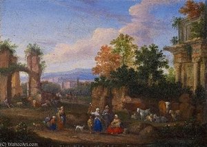 Southern Landscape With Ruins And Shepherds — Mathys Schoevaerdts