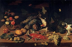 Still Life With A Monkey Stealing Fruit — Jan Van Kessel The Elder, Dutch Golden Age