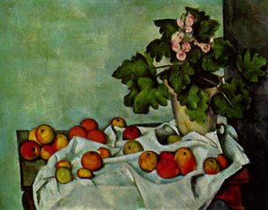 Still Life With Fruit Geraniums Stock — Paul Cézanne, Post-impressionism