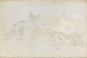 La Divina Commedia, Purgatorio Iii. Vorpurgatorium (island Ring): Repentance Of The Deceased In The Excommunication; Conversation With Manfred Von Hohenstaufen — Sandro Botticelli, Early Renaissance