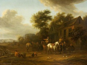 Horsemen Outside A Cottage — Barend Gael Or Gaal
