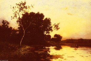 Le Lac Au Crepuscule — Leon Richet, Barbizon School