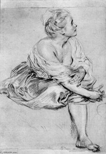 A Seated Woman — Jean-antoine Watteau, Rococo