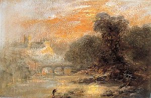 A River Landscape With A Figure And A Bridge — James Baker Pyne