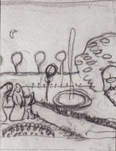 Two Women In The Garden With Fountain — Paula Modersohn-becker