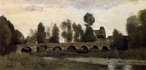The Bridge At Grez-sur-loing — Jean-baptiste-camille Corot, Plein Air Landscape