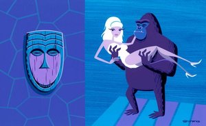 Pinup With Gorilla And Spirit Mask — Josh Agle (shag)
