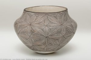Fineline Black-on-white Olla (jar) — Lucy Martin Lewis