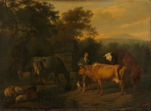 Landscape with Herdsman and Cattle, Dirck van Bergen, 1675 - 1685