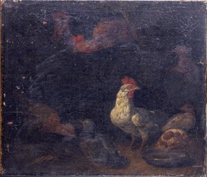 Coin de basse cour coqs et poulets