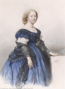 Portrait Of A Lady In A Blue Dress — Josef Kriehuber