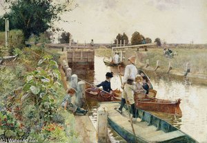 Boaters In A Lock On The Thames — Hector Caffieri