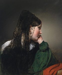 Girl In Profile With A Black Mantilla — Friedrich Ritter Von Amerling