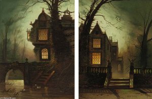 A Moonlit House On A River; And A Moonlit House In A Wooded Landscape — Wilfred Jenkins, Romanticism
