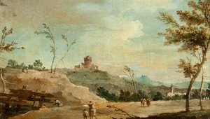 Hilly Landscape With A Ruined Tower — Francesco Lazzaro Guardi