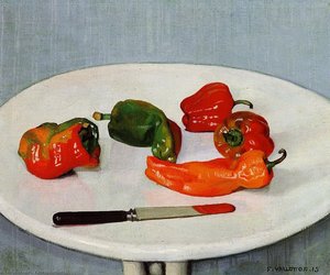 Still Life With Red Peppers On A White Lacquered Table — Félix Vallotton, Magic Realism