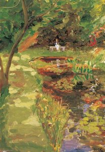 The Lily Pond At Coombe Place, With A Figure Sitting On A Bench — Winston Spencer Churchill, Impressionism