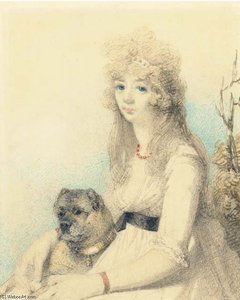 Portrait Of Lady Elizabeth Stanley With Her Dog, Half-length, Seated — George Chinnery