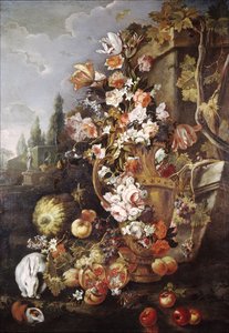 Still Life Of Flowers And Fruits In A Garden — Franz Werner Von Tamm