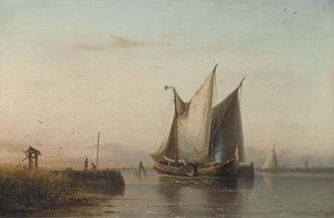 Sailing Vessels In A Calm Estuary At Dusk — Nicolaas Riegen