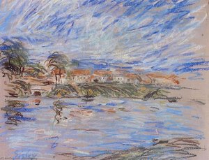 View Of A Village By A River — Alfred Sisley