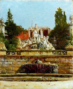 Piazza Del Popolo À Rome (titre Inscrit) — Joseph-félix Bouchor, Impressionism