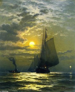 Sailing By Moonlight, New York Harbor — Edward Moran