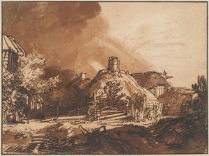 Cottages Under A Stormy Sky, C. 1635 — Rembrandt Van Rijn
