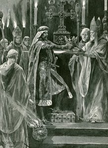 I Delivering The Crown To The Archbishop — Richard Caton Woodville, Historical Illustration