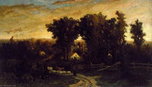Untitled (woman With Cattle And Sheep At Dusk) — Edward Mitchell Bannister