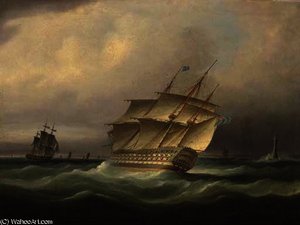 H.m.s. britannia bearing away down the channel and passing the eddystone lighthouse