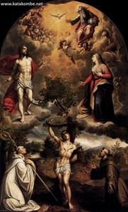 St Sebastian Between St Bernard And St Francis — Alonso Sánchez Coello, Baroque Renaissance Painting