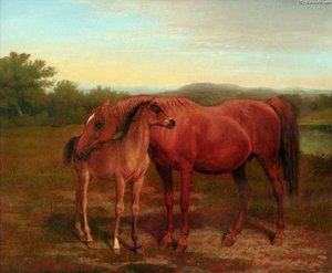 Mare, Chestnut, With Foal — Jacques Laurent Agasse
