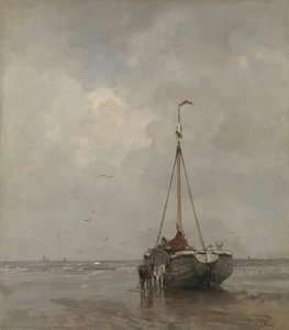 Bluff-bowed Fishing Boat On The Beach At Scheveningen, Jacob Maris, C. 1885 — Jacob Henricus Maris