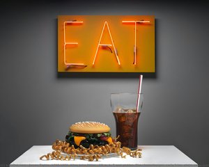 Cb W/ L, T And Pickles (the Cheeseburger, Curly Fries, Plate, Coke, With Ice And Straw) And Eat — James Eights (1798-1882) After John Miller, Pop American Realism