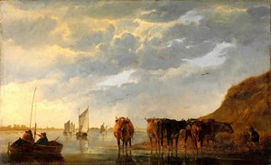 A Herdsman With Five Cows By A River — Aelbert Jacobszoon Cuyp