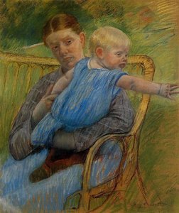 Mathilde Holding A Baby Who Reaches Out To The Right — Mary Stevenson Cassatt