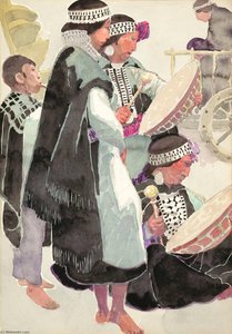 Men And Women With Native Drums, Chile — Carl Folke Sahlin