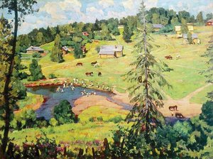 July. Bathing — Konstantin Yuon, Art Nouveau