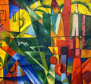 Landscape With House And Two Cows (also Known As Landscape With House, Dog And Cattle) — Franz Marc, Contemporary Realism
