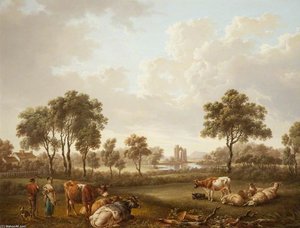 A Classical Landscape With Figures And Cattle