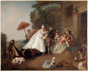 Arrivée D'une Dame Dans Une Voiture Trainée Par Des Chiens — Nicolas Lancret