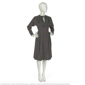 Day Dress In Black And Off-white Wool Novelty Tattersall Weave — Claire Mccardell Wiseman