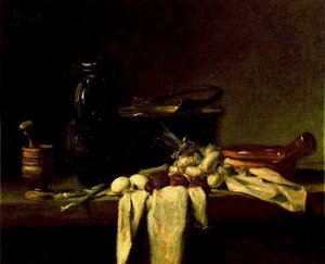 Bodegón Con Almirez, Cántaron, Y Caldero De Cobre — Jean-baptiste-siméon Chardin