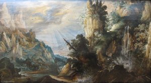 A Mountainous Landscape With A Waterfall — Kerstiaen De Keuninck