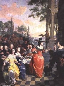 Cavaliers And Ladies On A Balcony Before Dancing Figures — Hieronymus Janssens