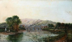 Fisherman By Aqueduct, Wales — George Cole Senior