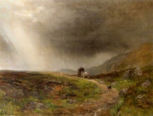 A Man With A Horse And Cart And A Dog On A Moor — James Docharty