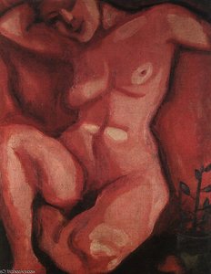 Red Nude Sitting Up, Oil On Canvas, Private Co — Marc Chagall